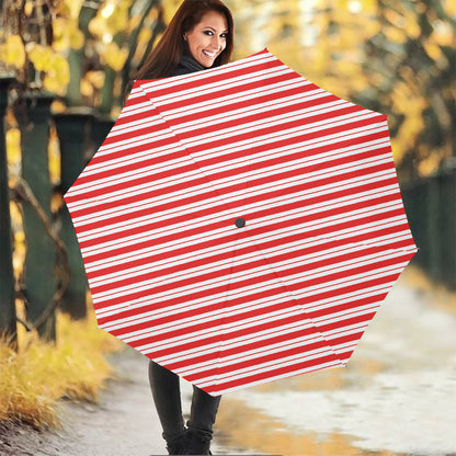 Red And White Candy Cane Stripes Print Foldable Umbrella