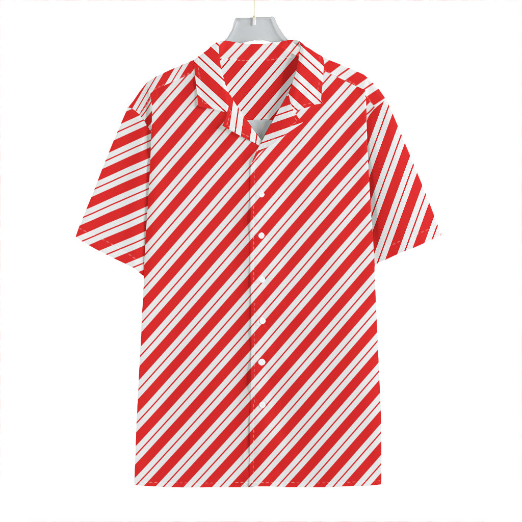 Red And White Candy Cane Stripes Print Hawaiian Shirt