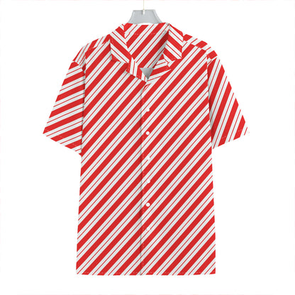 Red And White Candy Cane Stripes Print Hawaiian Shirt