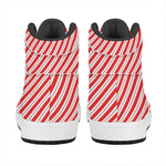 Red And White Candy Cane Stripes Print High Top Leather Sneakers