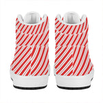 Red And White Candy Cane Stripes Print High Top Leather Sneakers