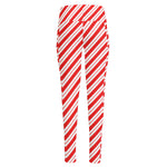 Red And White Candy Cane Stripes Print High-Waisted Pocket Leggings