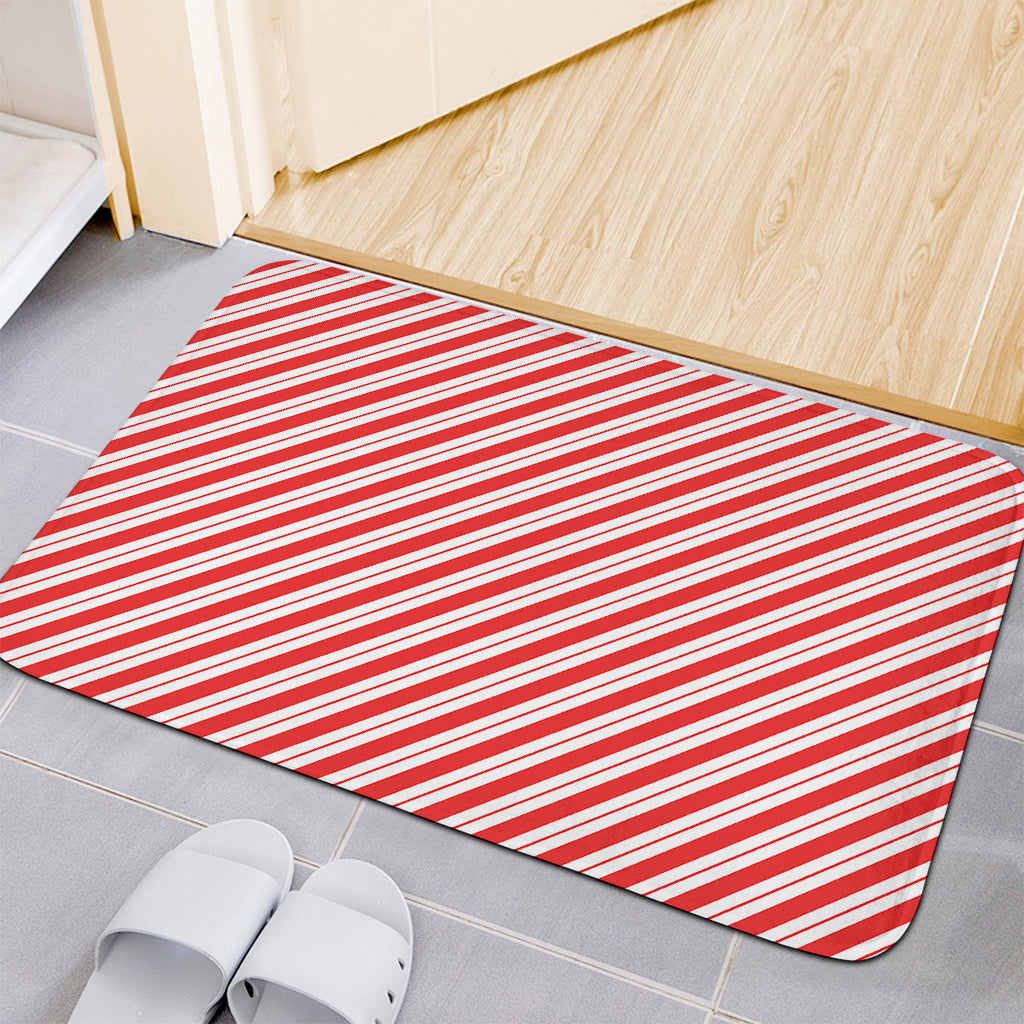 Red And White Candy Cane Stripes Print Indoor Door Mat
