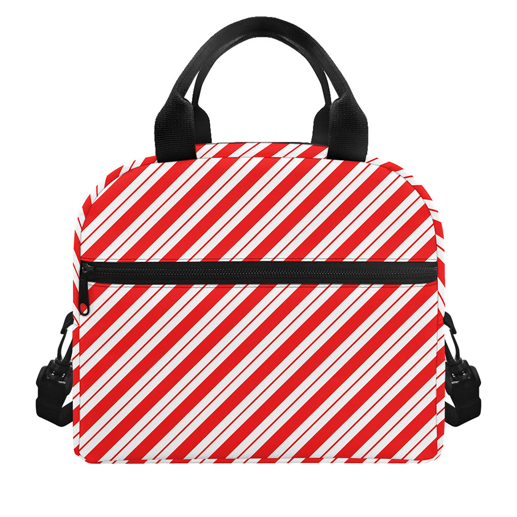 Red And White Candy Cane Stripes Print Insulated Lunch Bag