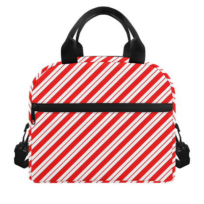 Red And White Candy Cane Stripes Print Insulated Lunch Bag