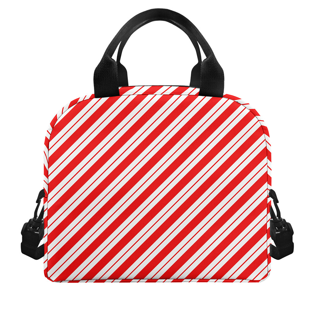 Red And White Candy Cane Stripes Print Insulated Lunch Bag