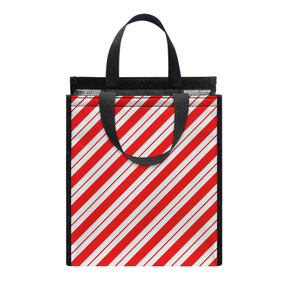 Red And White Candy Cane Stripes Print Insulated Lunch Tote