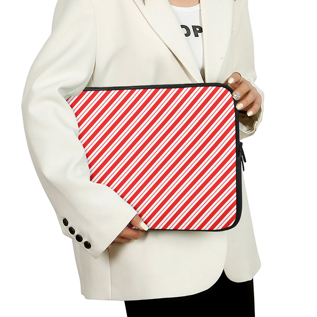 Red And White Candy Cane Stripes Print Laptop Sleeve