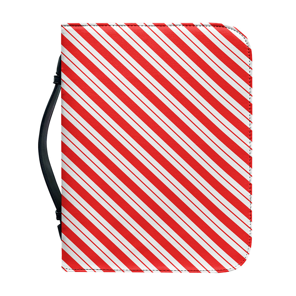 Red And White Candy Cane Stripes Print Leather Bible Cover