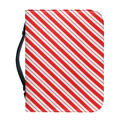 Red And White Candy Cane Stripes Print Leather Bible Cover