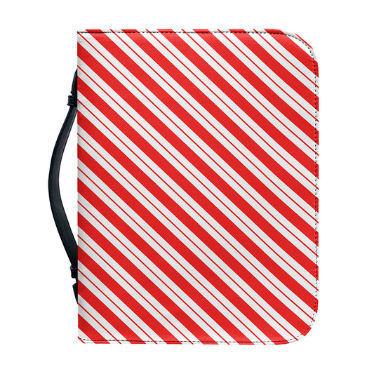 Red And White Candy Cane Stripes Print Leather Bible Cover