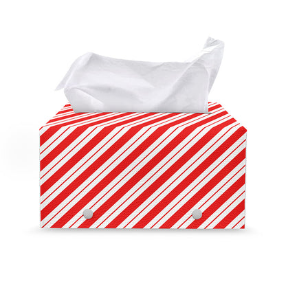 Red And White Candy Cane Stripes Print Leather Tissue Box Cover
