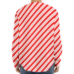 Red And White Candy Cane Stripes Print Long Sleeve Baseball Jersey