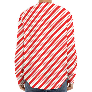 Red And White Candy Cane Stripes Print Long Sleeve Baseball Jersey