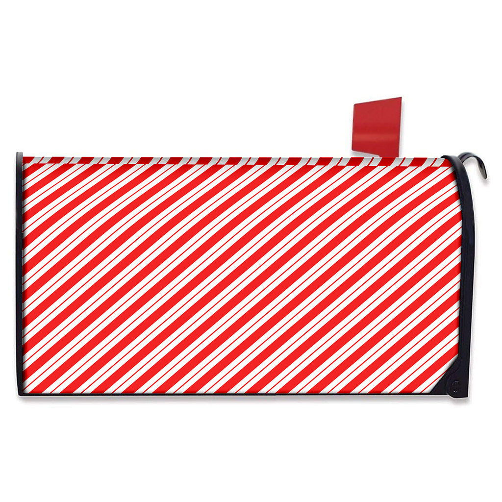 Red And White Candy Cane Stripes Print Mailbox Cover