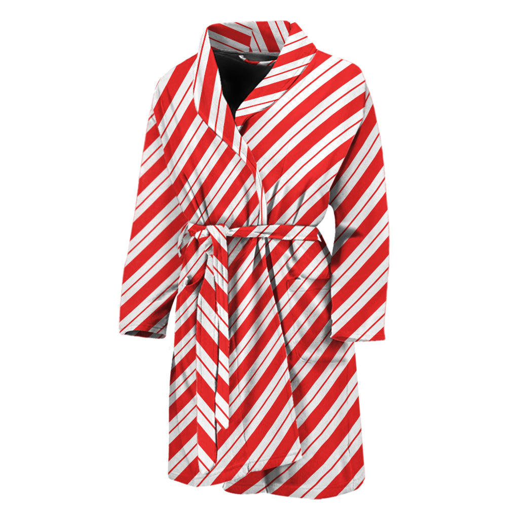 Red And White Candy Cane Stripes Print Men's Bathrobe