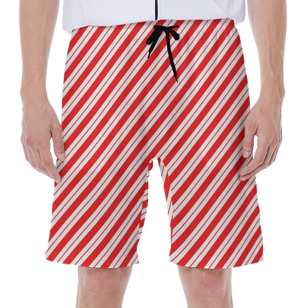 Red And White Candy Cane Stripes Print Men's Beach Shorts