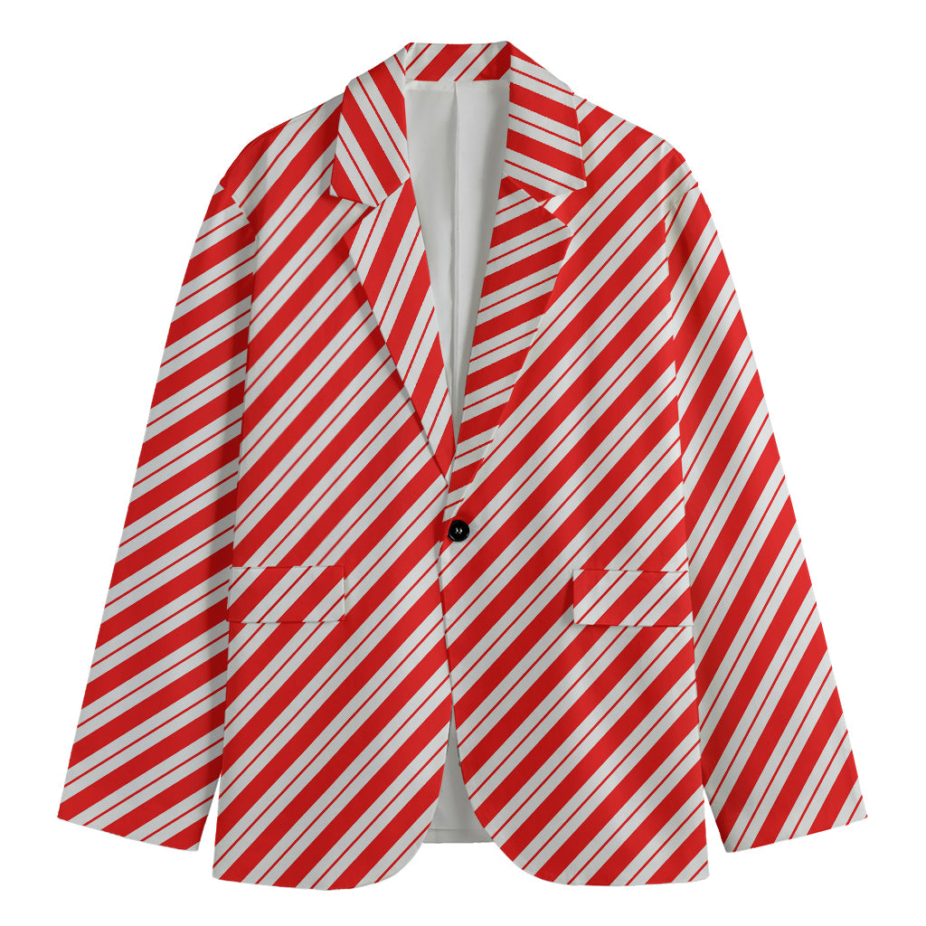 Red And White Candy Cane Stripes Print Men's Blazer