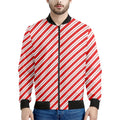 Red And White Candy Cane Stripes Print Men's Bomber Jacket