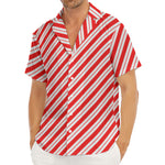 Red And White Candy Cane Stripes Print Men's Deep V-Neck Shirt