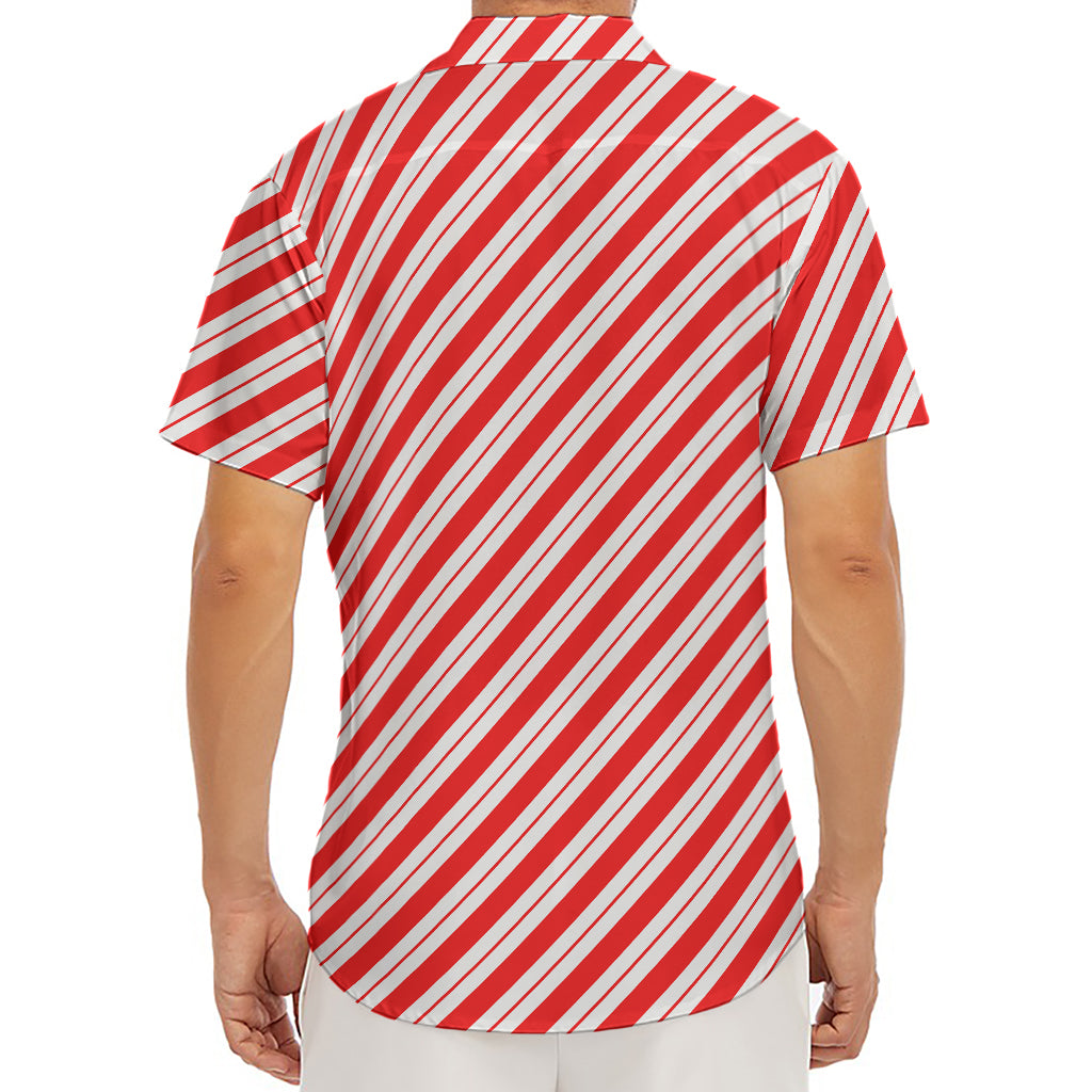 Red And White Candy Cane Stripes Print Men's Deep V-Neck Shirt