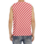 Red And White Candy Cane Stripes Print Men's Fitness Tank Top