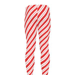 Red And White Candy Cane Stripes Print Men's leggings