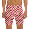 Red And White Candy Cane Stripes Print Men's Long Boxer Briefs