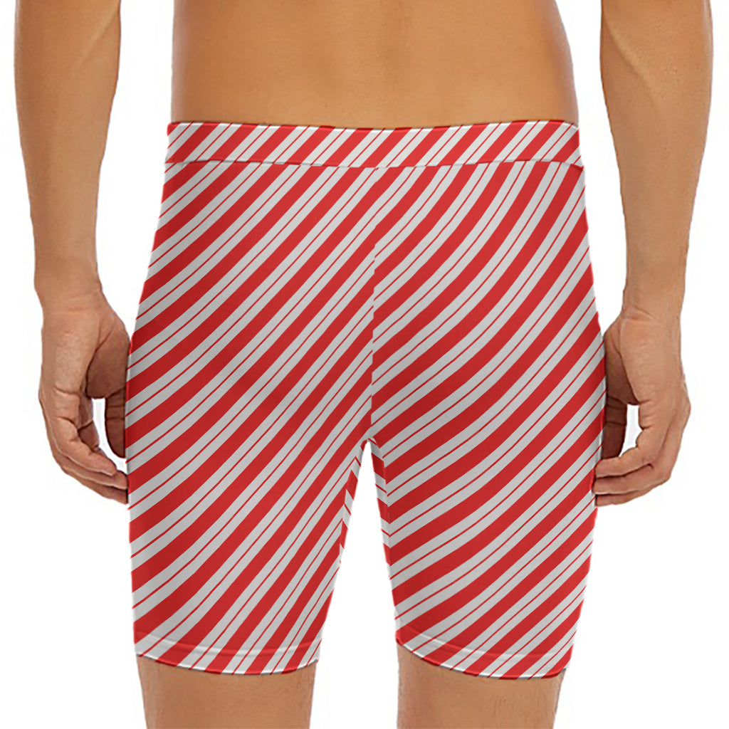 Red And White Candy Cane Stripes Print Men's Long Boxer Briefs