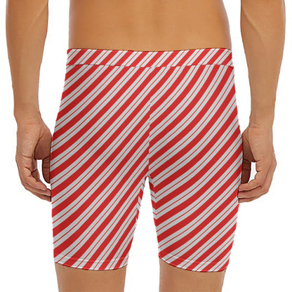 Red And White Candy Cane Stripes Print Men's Long Boxer Briefs