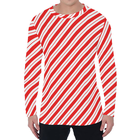 Red And White Candy Cane Stripes Print Men's Long Sleeve T-Shirt