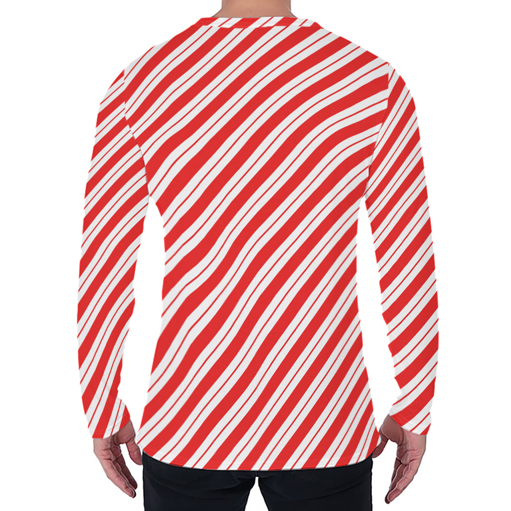 Red And White Candy Cane Stripes Print Men's Long Sleeve T-Shirt