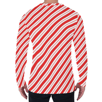 Red And White Candy Cane Stripes Print Men's Long Sleeve T-Shirt