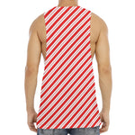 Red And White Candy Cane Stripes Print Men's Muscle Tank Top