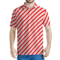 Red And White Candy Cane Stripes Print Men's Polo Shirt