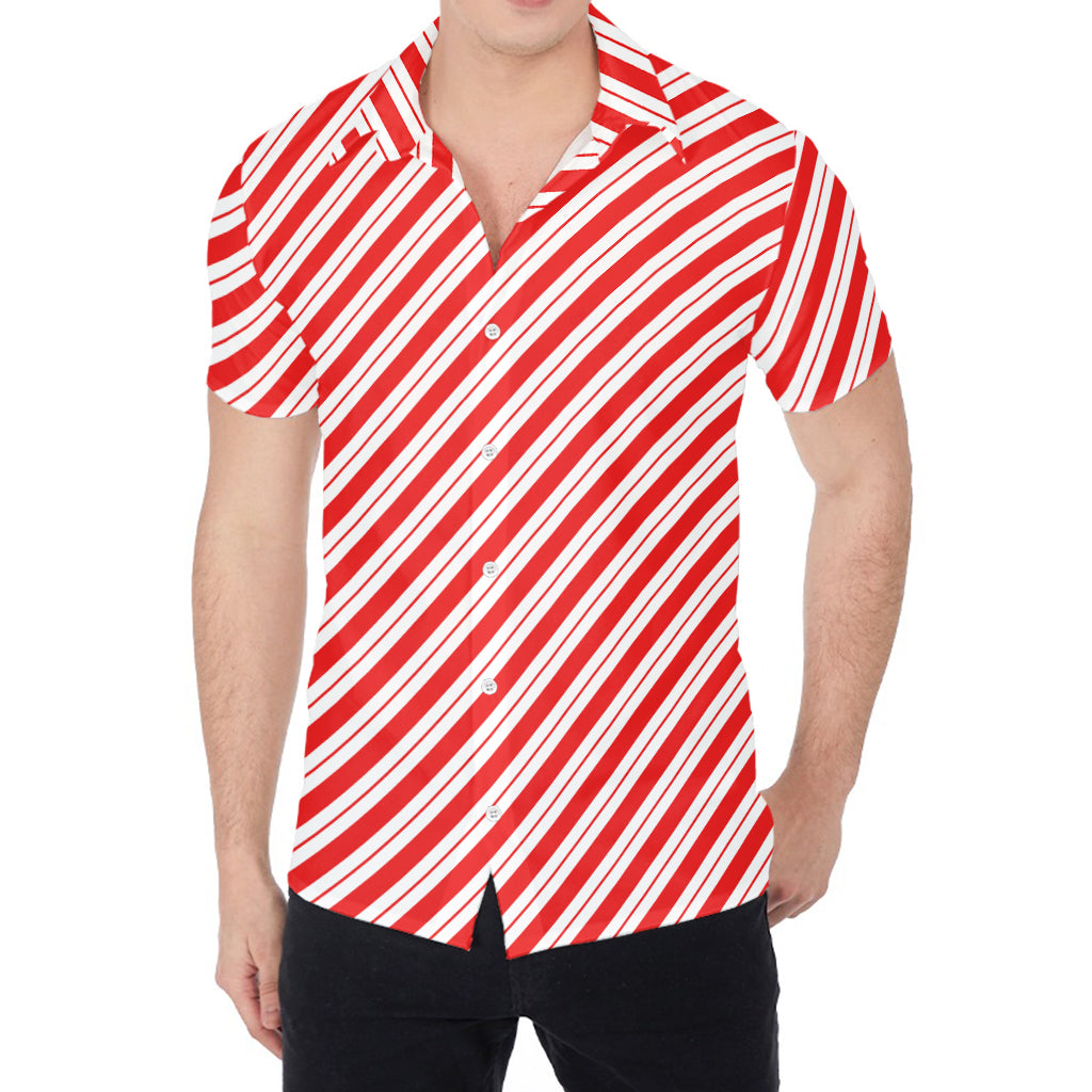 Red And White Candy Cane Stripes Print Men's Shirt