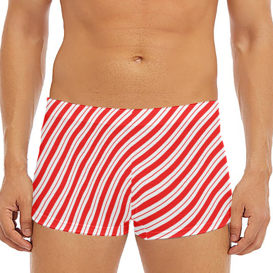 Red And White Candy Cane Stripes Print Men's Short Boxer Briefs