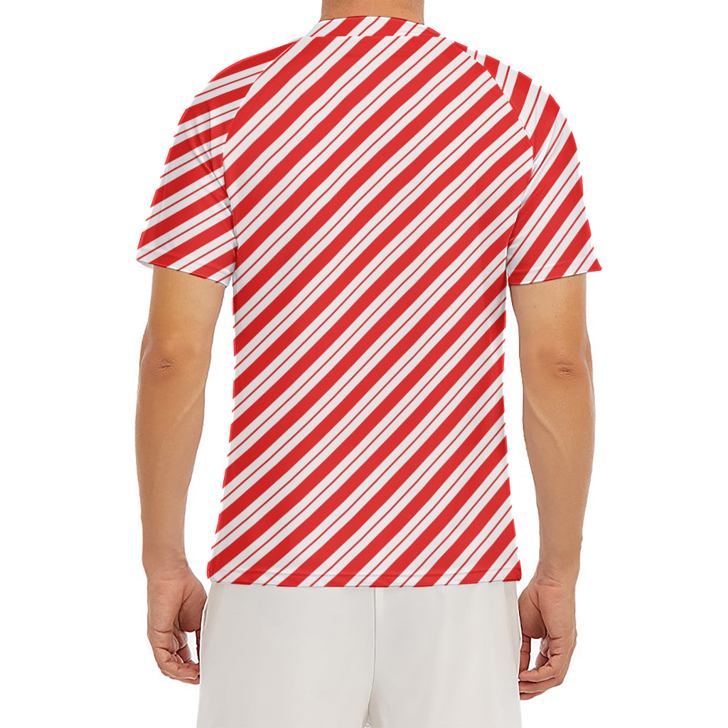 Red And White Candy Cane Stripes Print Men's Short Sleeve Rash Guard