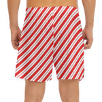 Red And White Candy Cane Stripes Print Men's Split Running Shorts