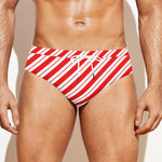 Red And White Candy Cane Stripes Print Men's Swim Briefs