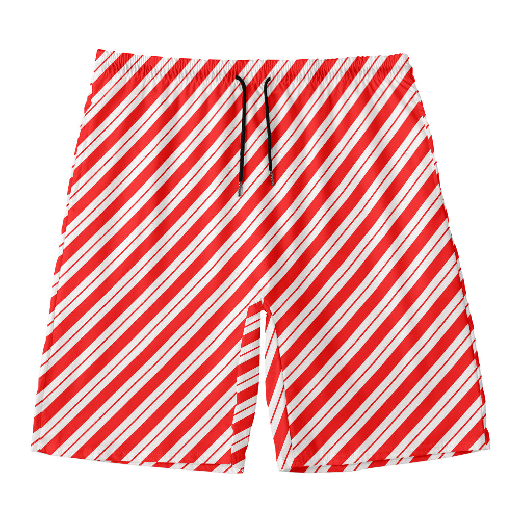 Red And White Candy Cane Stripes Print Men's Swim Trunks