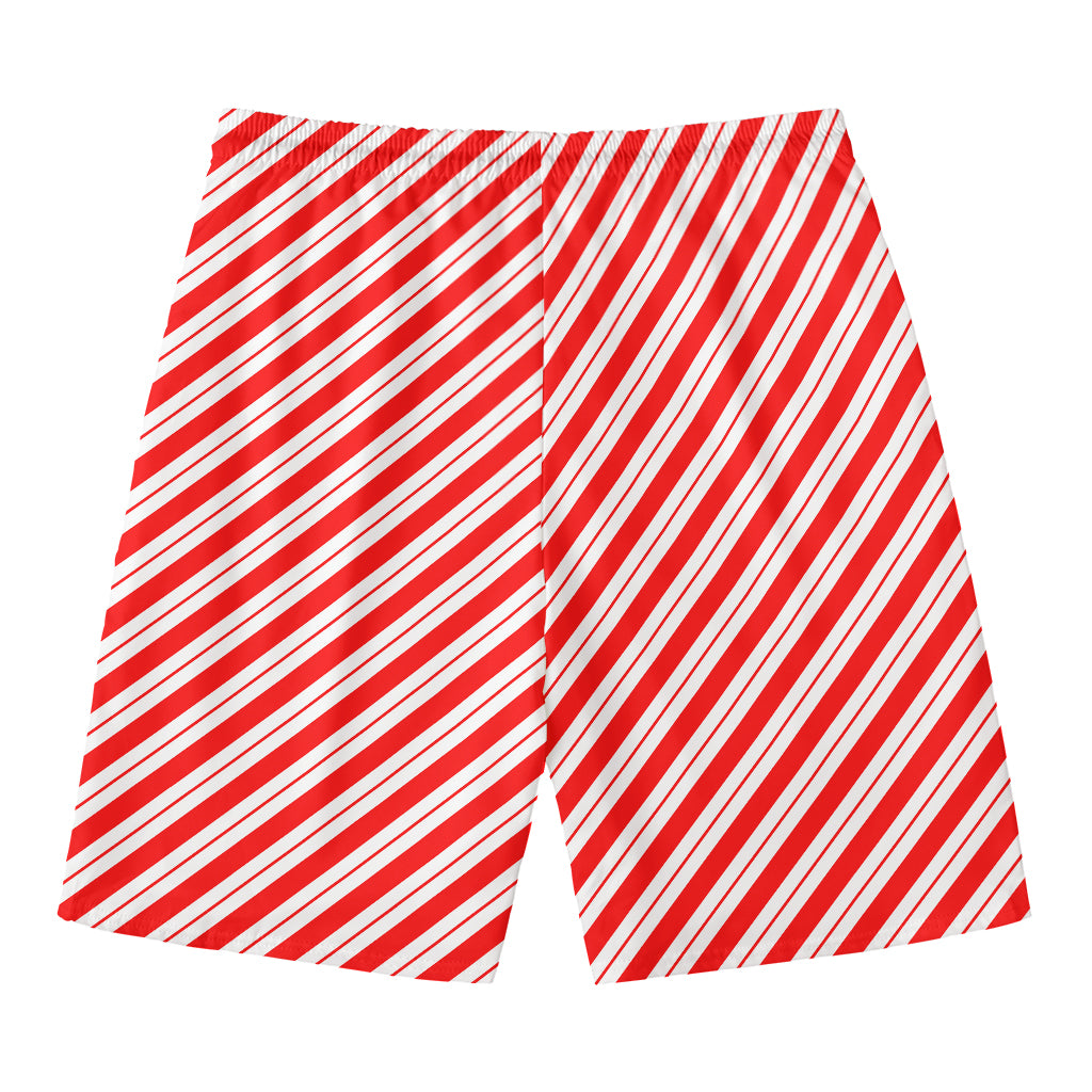 Red And White Candy Cane Stripes Print Men's Swim Trunks