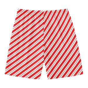 Red And White Candy Cane Stripes Print Men's Swim Trunks