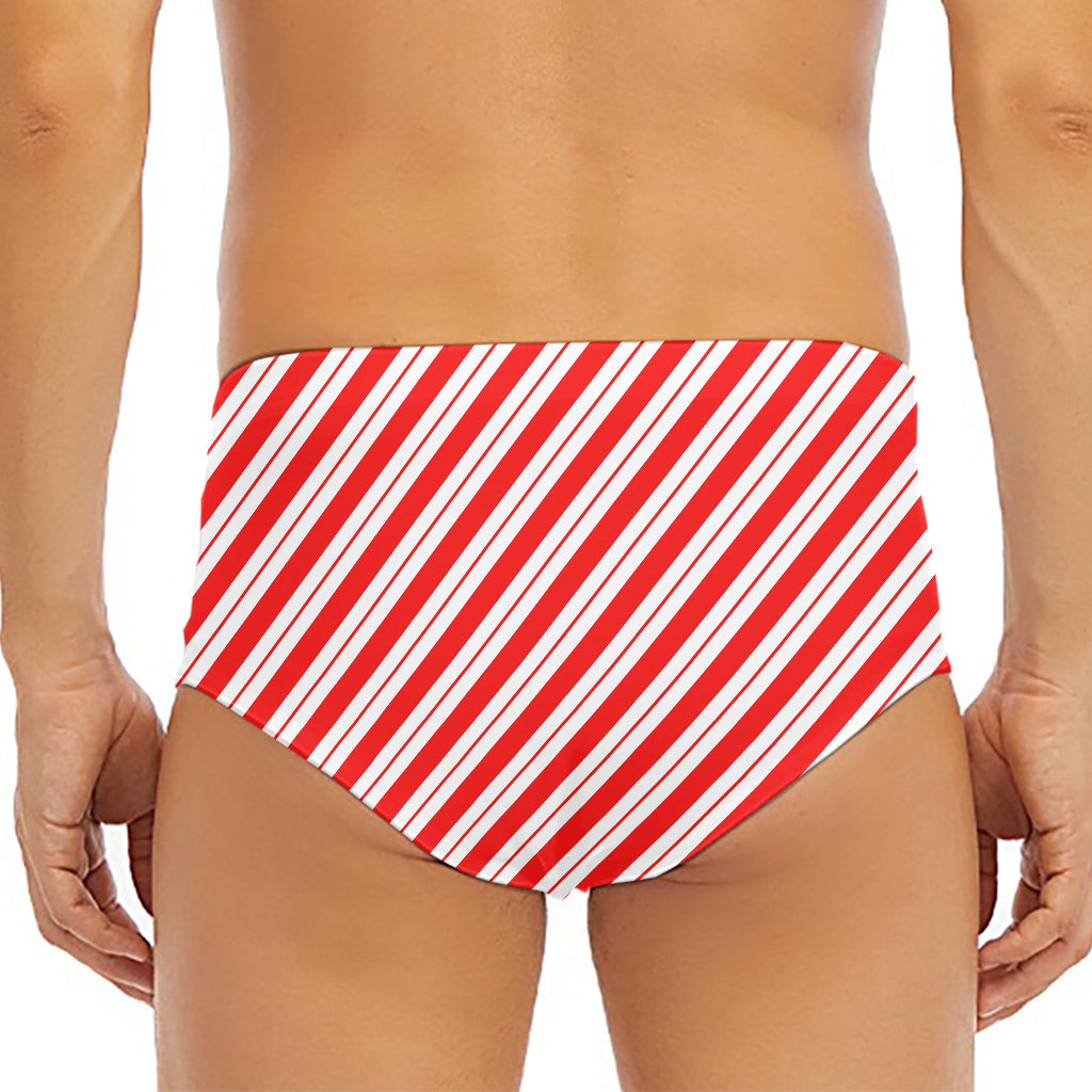Red And White Candy Cane Stripes Print Men's Triangle Swim Briefs