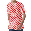 Red And White Candy Cane Stripes Print Men's Velvet T-Shirt