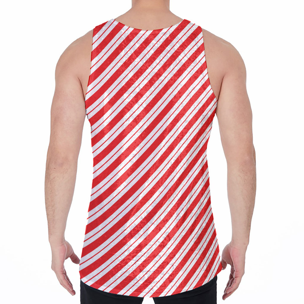 Red And White Candy Cane Stripes Print Men's Velvet Tank Top