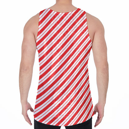 Red And White Candy Cane Stripes Print Men's Velvet Tank Top
