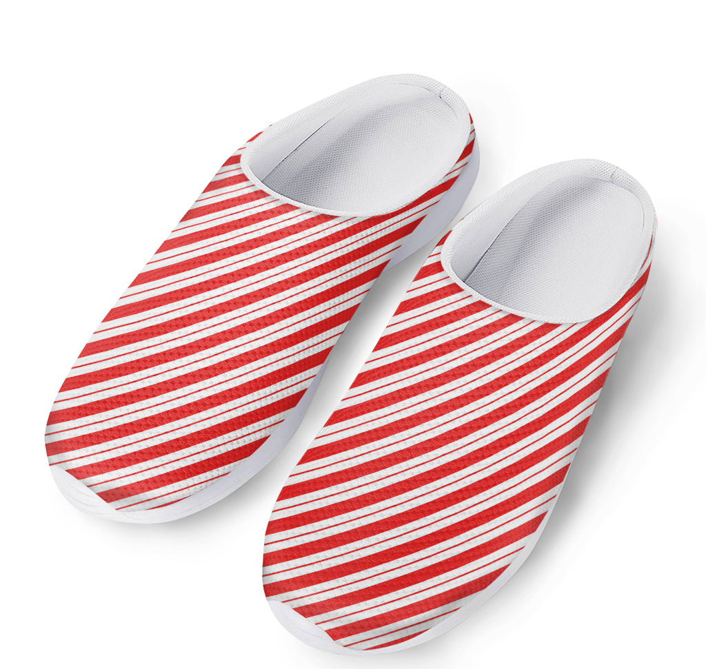 Red And White Candy Cane Stripes Print Mesh Casual Shoes