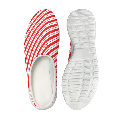 Red And White Candy Cane Stripes Print Mesh Casual Shoes