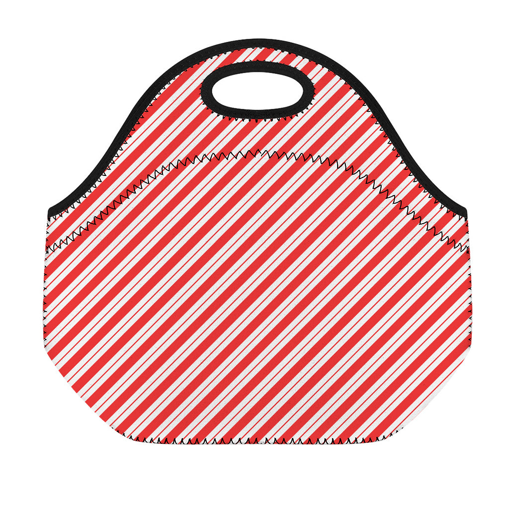 Red And White Candy Cane Stripes Print Neoprene Lunch Bag